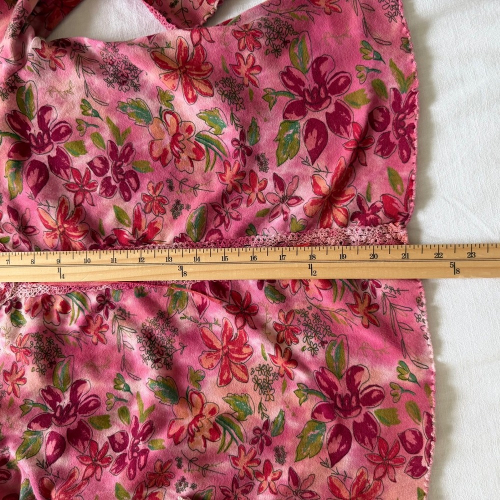 Y2K Boho Fairy Womens Pink Tie Dye Floral Lace Trim 3/4 Sleeve Cotton Top Medium - Picture 6 of 7